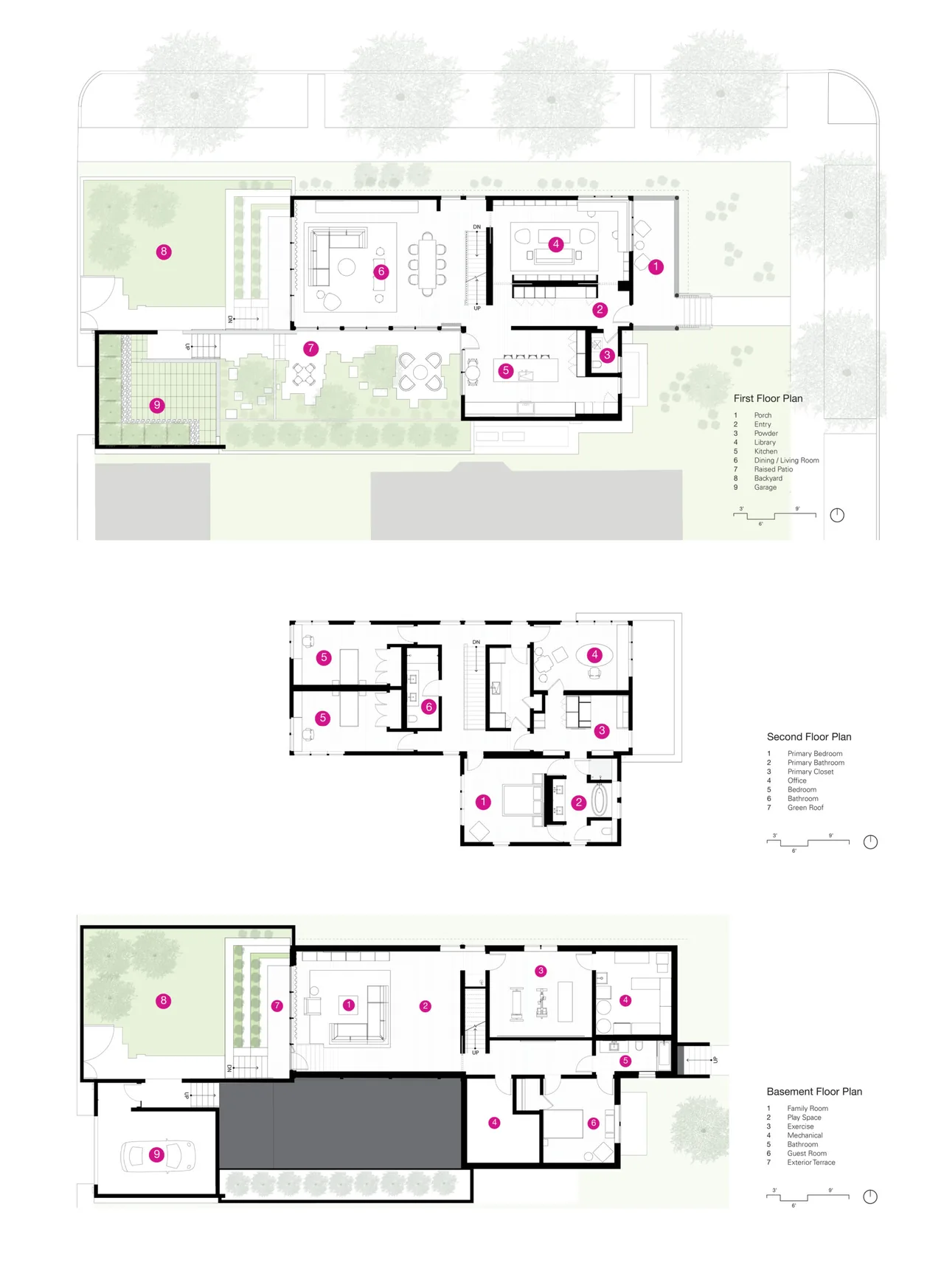 Floor plans depict the basement, first, and second floors of the Lakewood Balmoral Residence with designated functional spaces and outdoor areas.