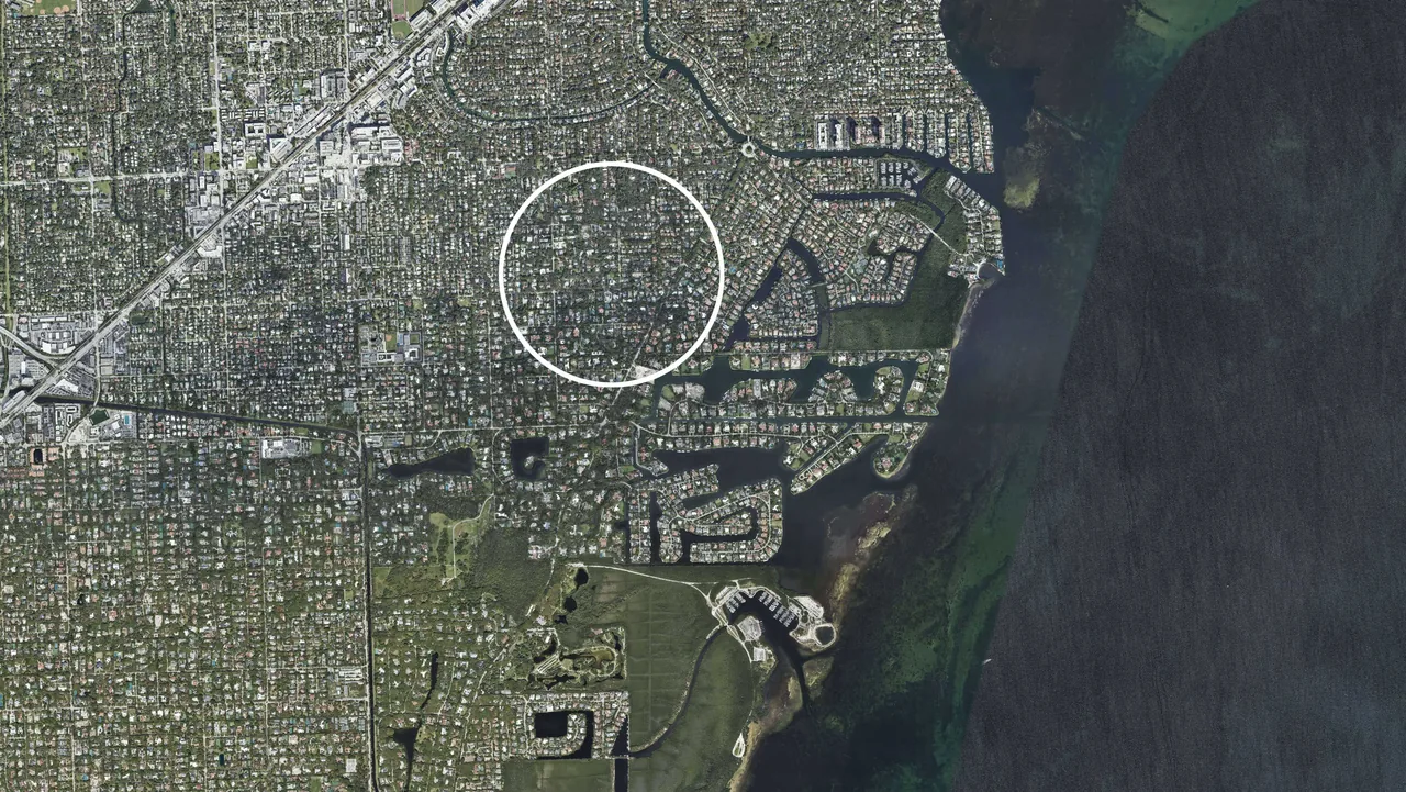 Aerial view of the Angel Oaks project area within a Miami coastal neighborhood.