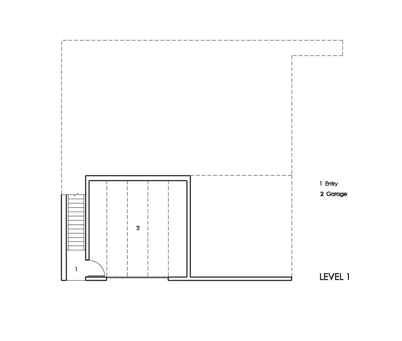 First level floor plan of Barnes Residence indicating entry and garage spaces.