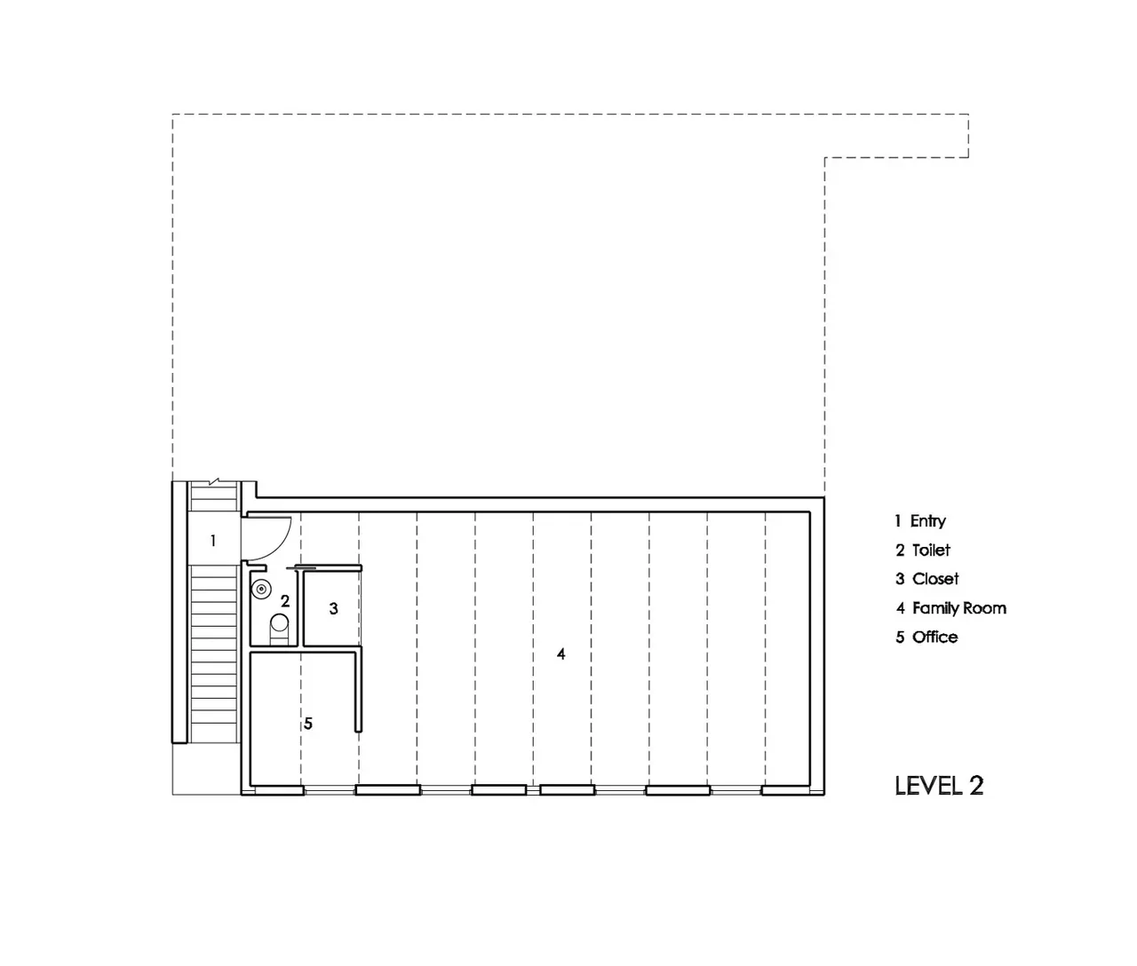 Level 2 floor plan of Barnes Residence including entry, toilet, closet, family room, and office spaces.