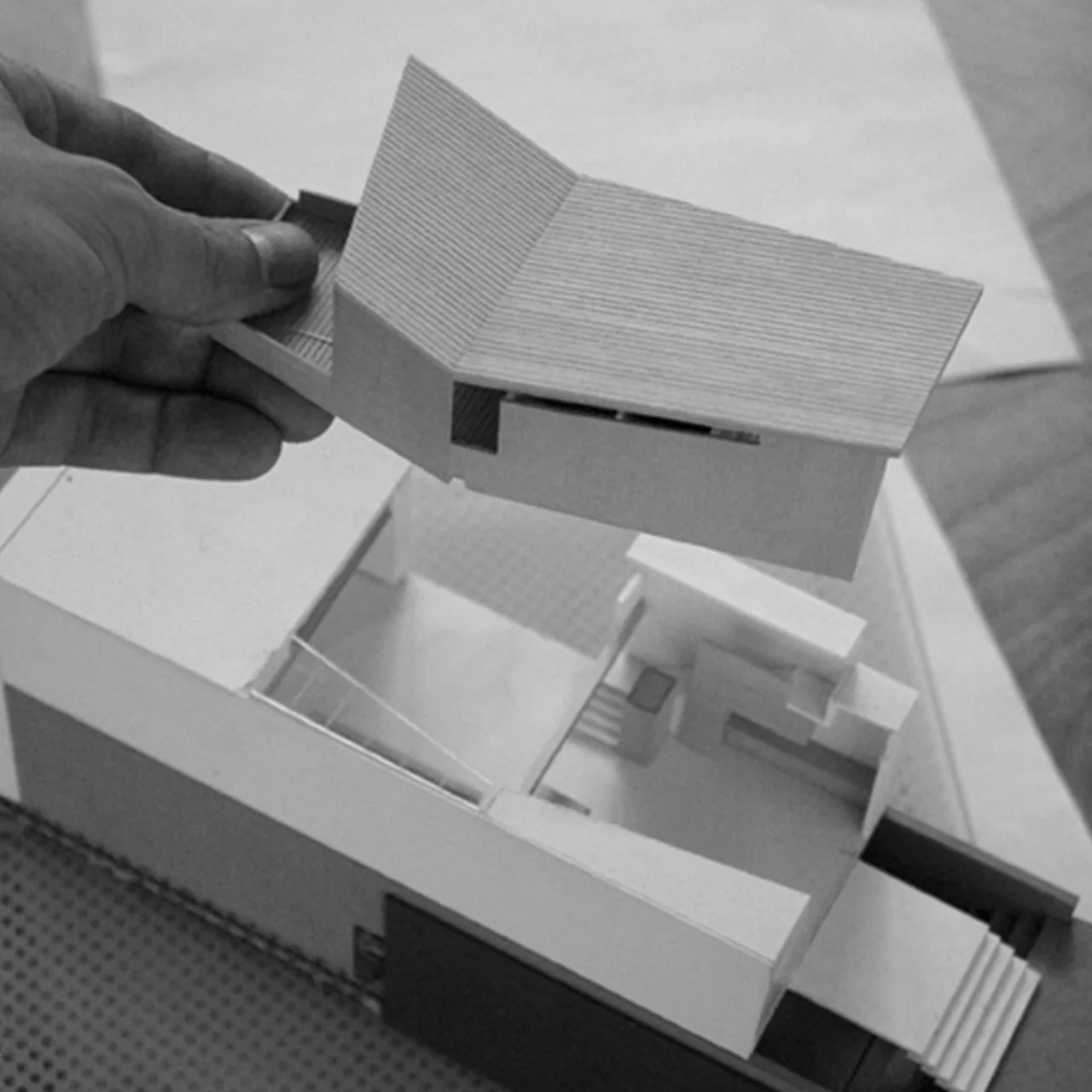 Conceptual architectural model for The Vessel showing roof and interior space volumes.