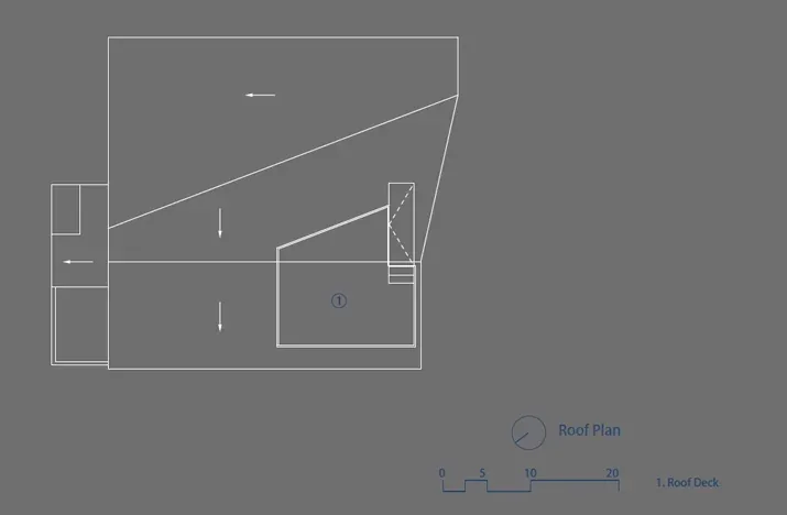Roof plan drawing of Manifold House depicting roof deck area and architectural elements.