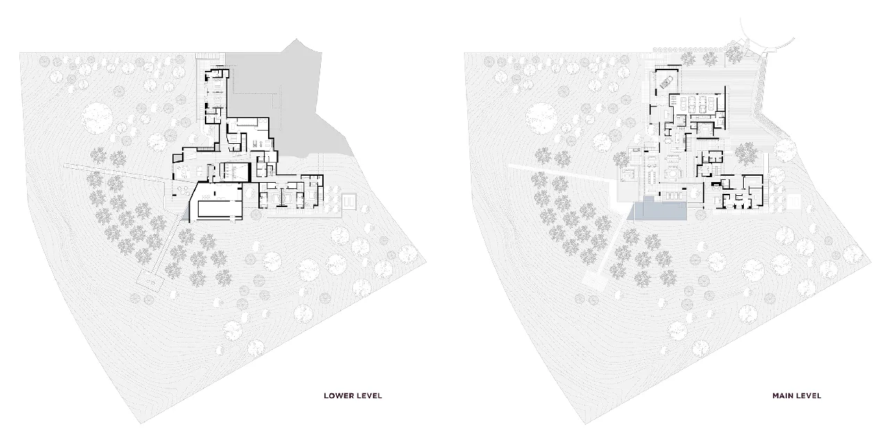 Floor plans display the detailed layout of lower and main levels for the Sapire Residence.