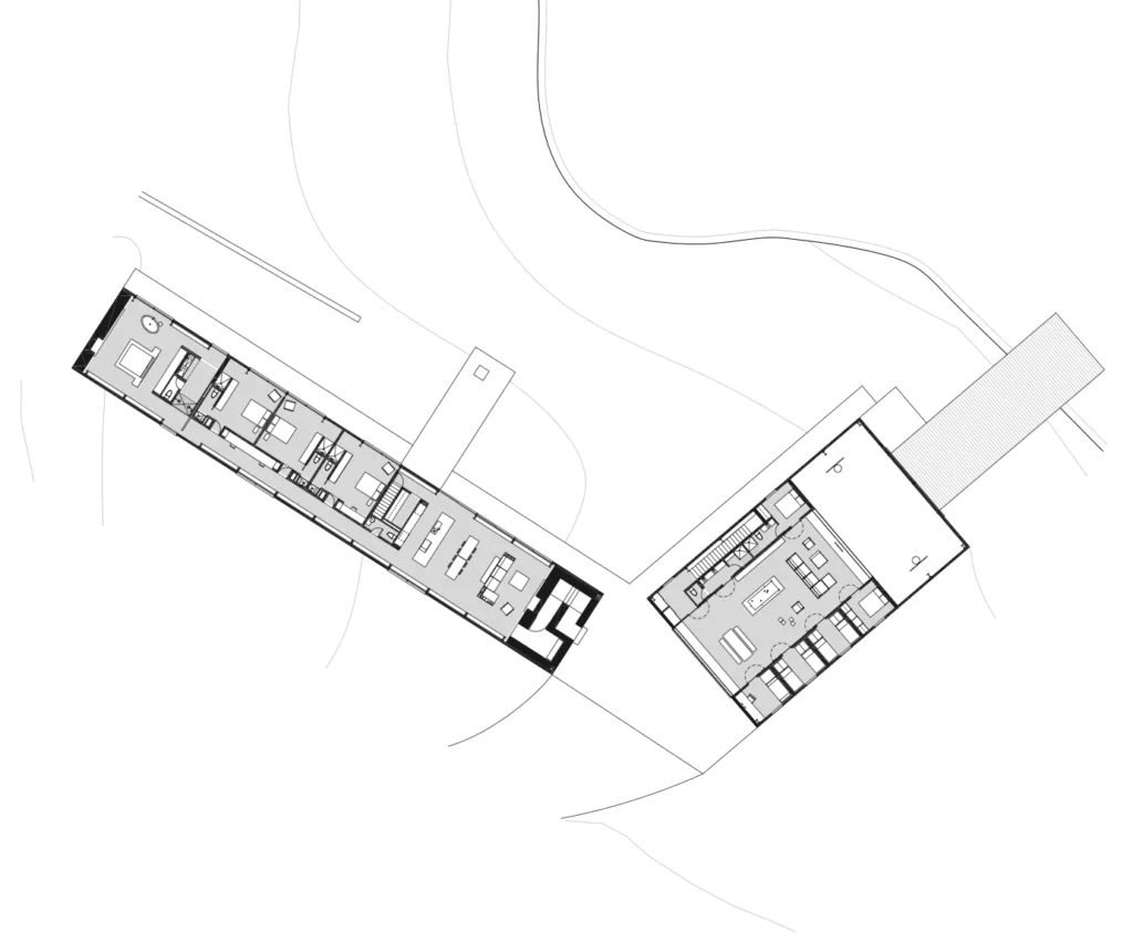 Floor plan of two connected wings in the Woodstock Vermont Farm project.