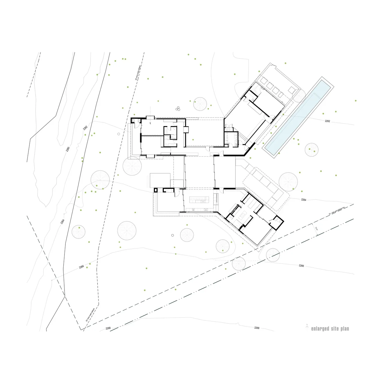 Enlarged site plan for TS Falls West Residence showing the layout, pool, and site topography.