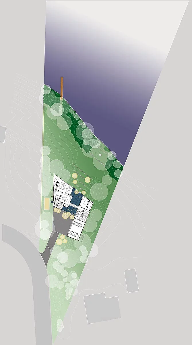 Site plan illustrating the layout of the Farquar Lake Residence by ALTUS Architecture + Design.