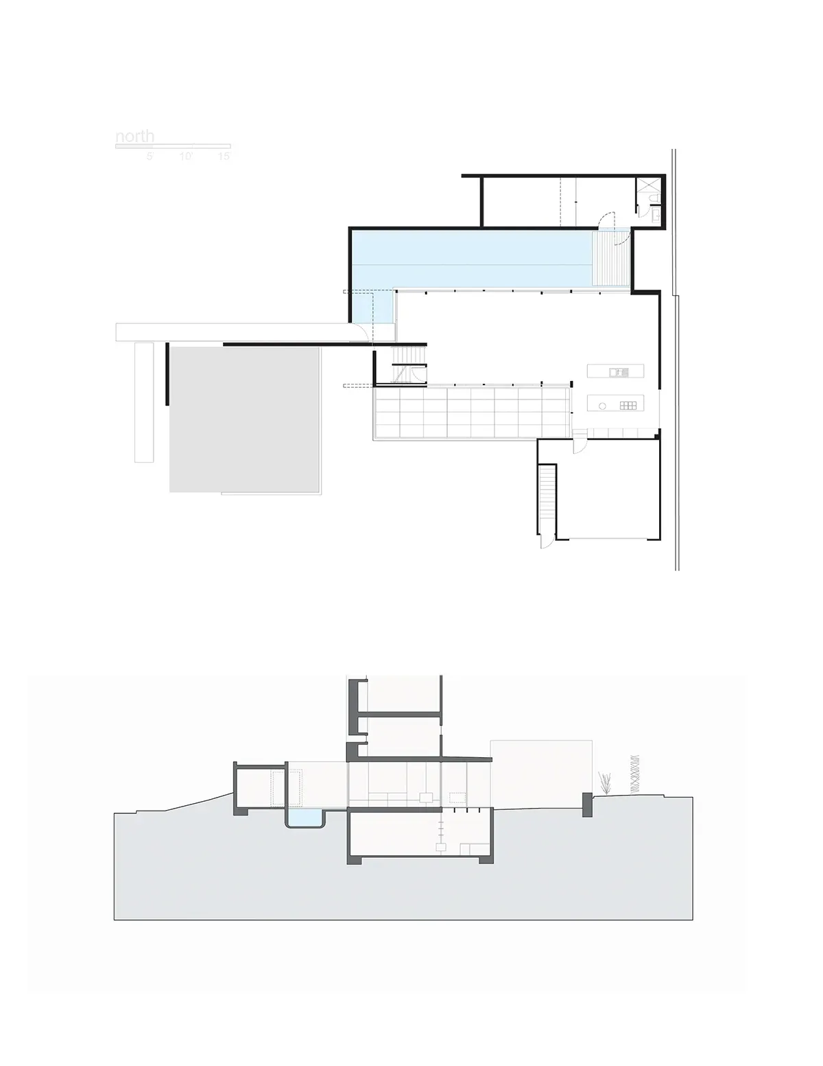 Floor plan and section drawings for The Prospect project by Jonathan Segal.
