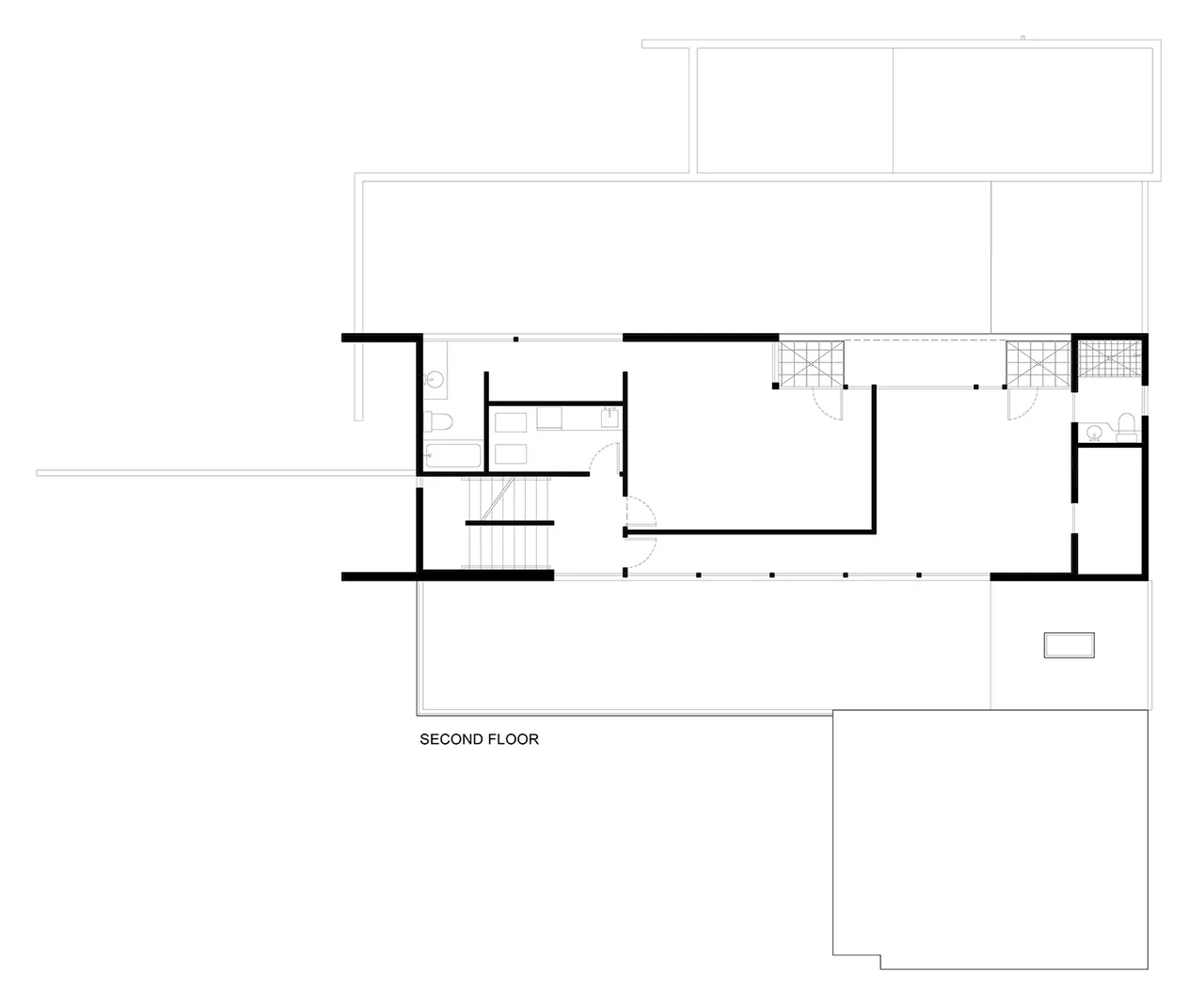 Second floor plan of The Prospect project by Jonathan Segal showing room divisions and stair placement.