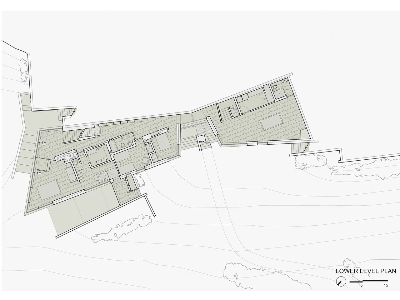 Lower level floor plan of Shelter Island House by Tod Williams Billie Tsien Architects.