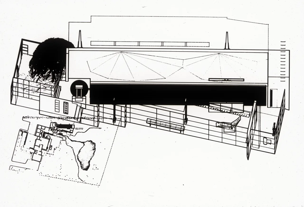Architectural plan drawing for the Pool House project shows the layout and site relationship.