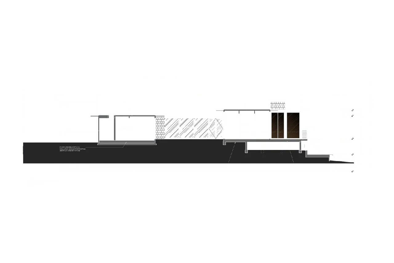 Elevation drawing of the Stinson Bungalow project, displaying a modern long horizontal design with extensive glazing.