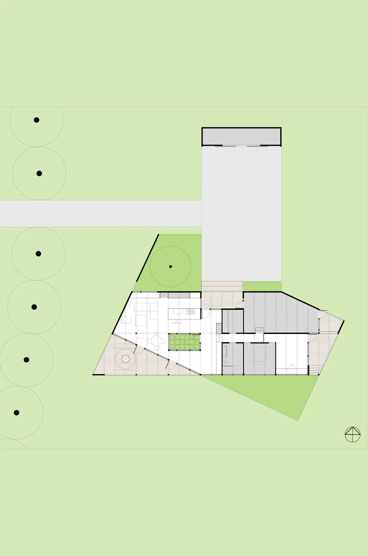 Floor plan of Field House by David Coleman Architecture showing layout and outdoor deck areas.