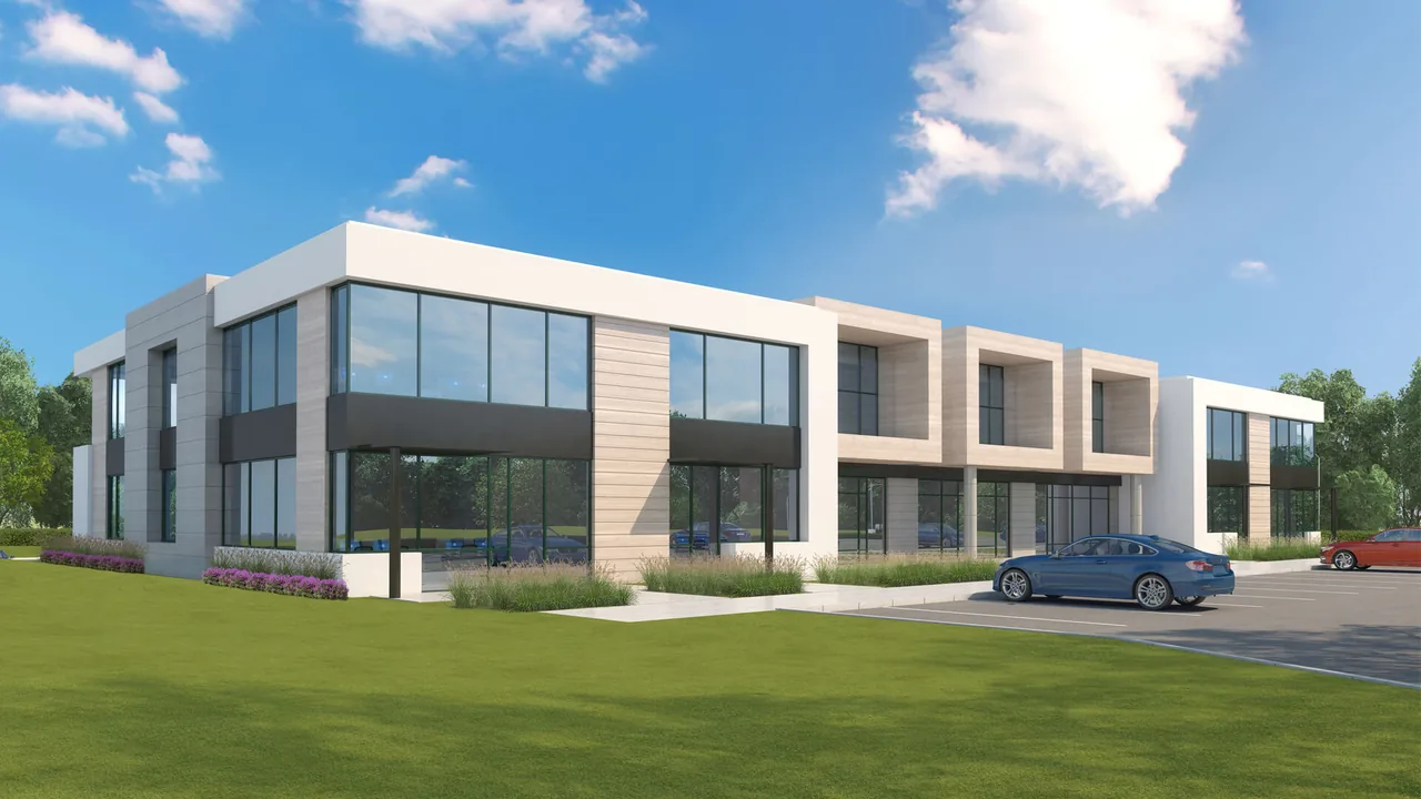Evergreen Modern features a modern facade with large horizontal windows and wood siding accents.