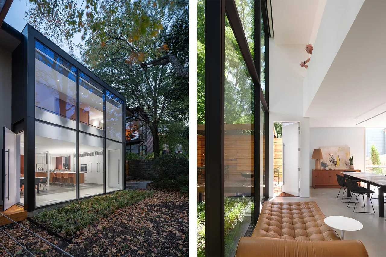 Kivett Redux features large floor-to-ceiling glazing and a modern interior with an open-plan living and dining area.
