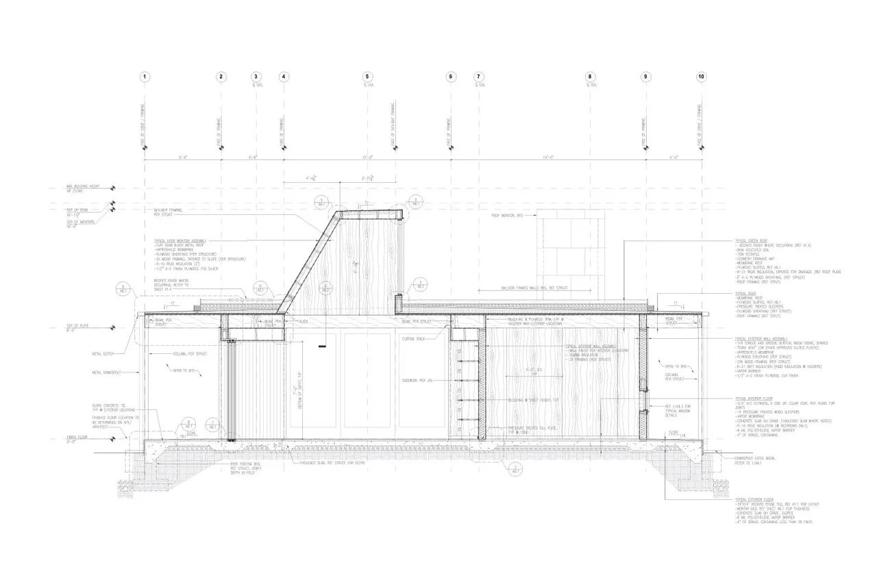 Section drawing of Casa Temascaltepec illustrating construction details by Hutchison & Maul Architecture.
