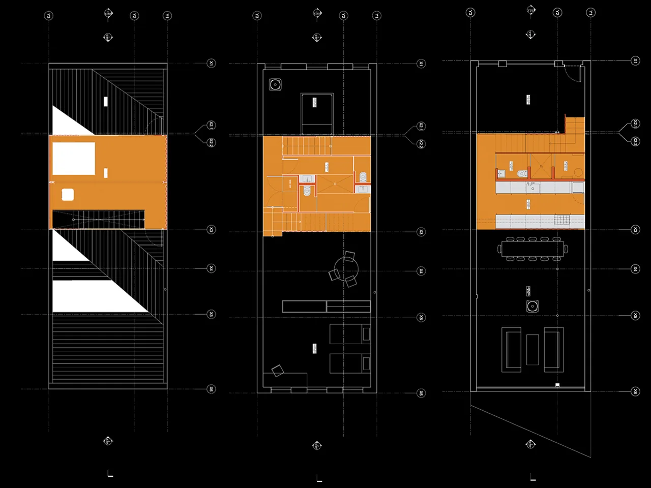 Floor plans for the Irving Place Carriage House show kitchen, dining, living, and bath areas on different floors.