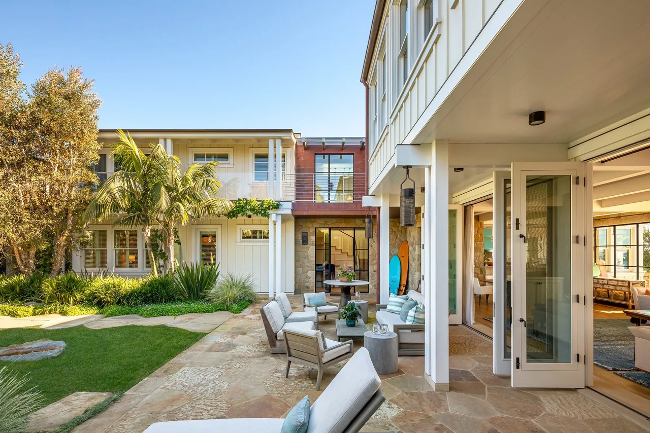Outdoor living patio at Padaro Beach Home connects seamlessly with the interior living space.
