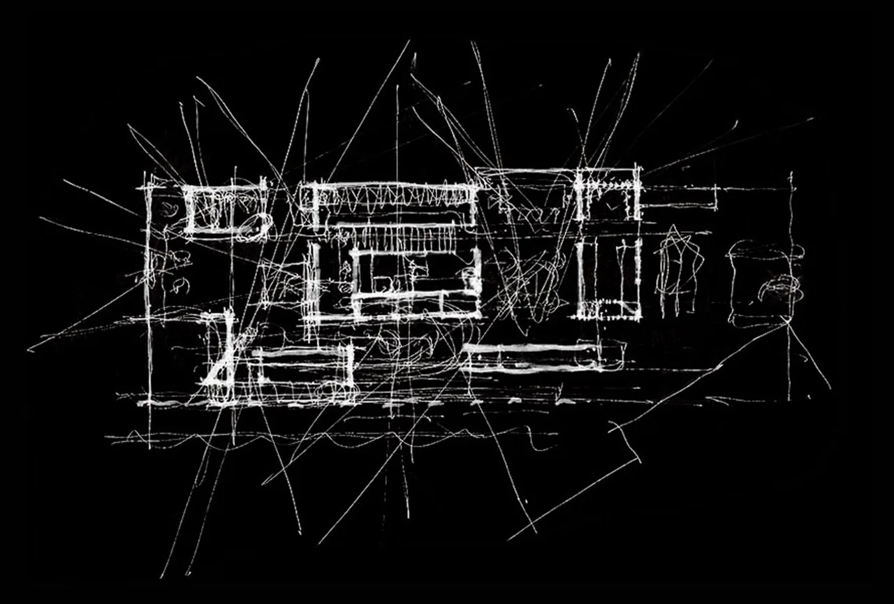 Conceptual sketch of the Hidden Valley Desert House floor plan by Wendell Burnette Architects.
