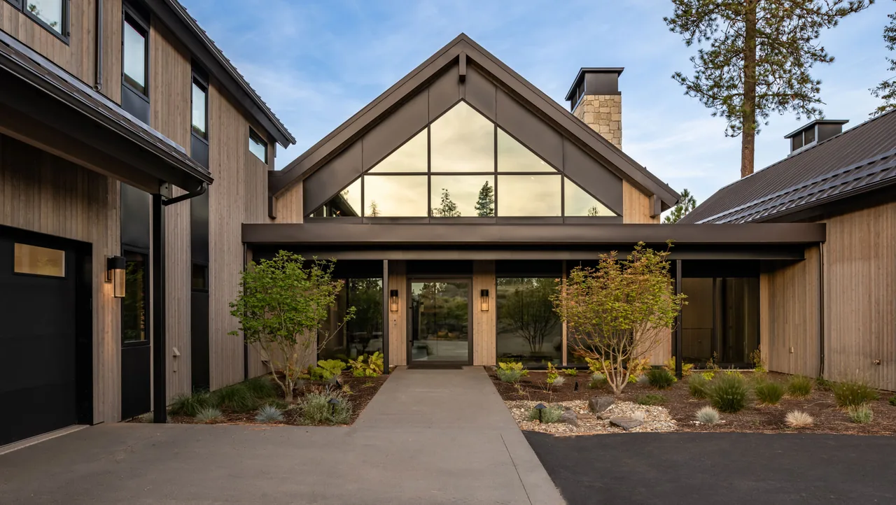 Lakeside View project features a modern exterior with wood siding and large windows under a gable roof.