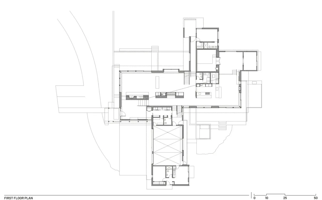 First floor architectural plan of Diagonal House by Stephen Dynia Architects.